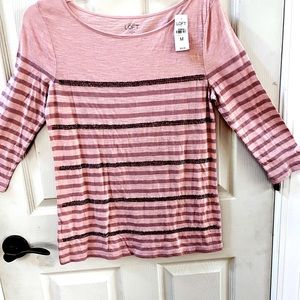 NWT LOFT stretchy rose pink embellished top medium